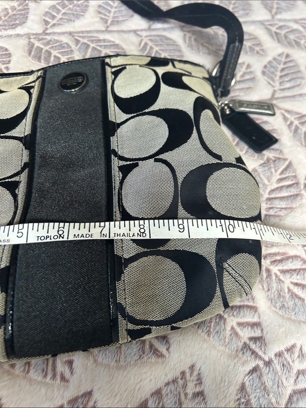 Used Coach Black and grey Signature Crossbody Shoulder Bag with free coin purse - Picture 7 of 8